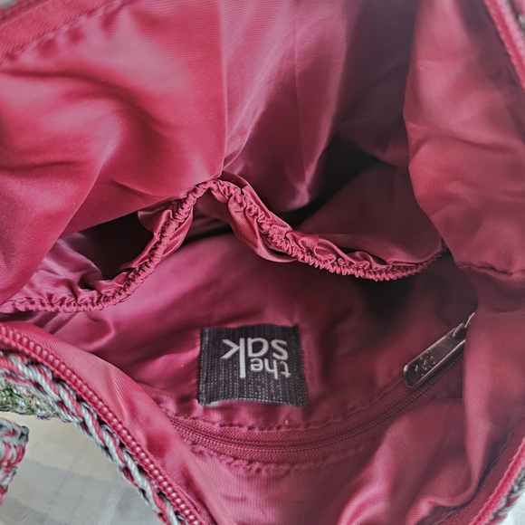 The Sak Multicolor Knit Peace Sign Crossbody Bag Zip Close Beading Boho Colorful - Picture 13 of 15